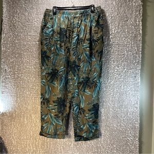 Garnet Hill Sz Medium Tencel Linen Tropical Print Cropped Trouser Pants